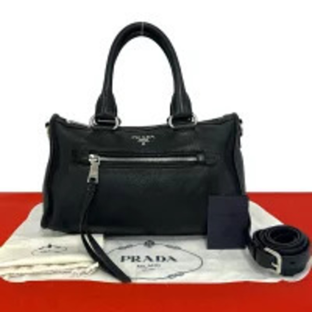 Prada Vitello Daino Leather Bowling 2Way Bag Black